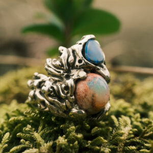 bague narcisse argent opale mexicaine opale double bijou artisanal mousse
