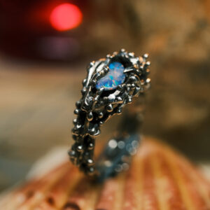 bague opale argent 925 et laiton artisanale inspirée des courants marins